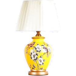 DJVHSRI American Yellow Finish Ceramic Table Lamp Hand-Painted Flower and Bird Chinoiserie with Fabric Lampshadetable Lamps,