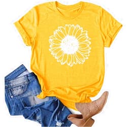 Generic Women's Cute Summer Tshirt Tops Sunflower Graphic Print Casual Loose Fit Tunic Tees Short Sleeve Plus Size Blouses