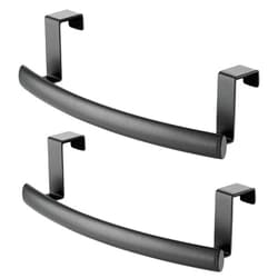 mDesign Steel Over Door Curved Towel Bar Storage, Hanger for Cabinet or Cupboard, Holder Rack for Kitchen, Bathroom - Holds Hand/Dish Towels, Washcloths - Spira Collection - 2 Pack - Black