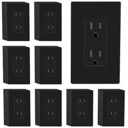 ENERLITES Matte Black Decorator Receptacle with Screwless Wall Plate, Standard Electrical Wall Outlet, 15A 125V, Self-Grounding, 2-Pole, 3-Wire, UL Listed, 61502-TR-MBKSID, 40 Pack, Tamper Resistant