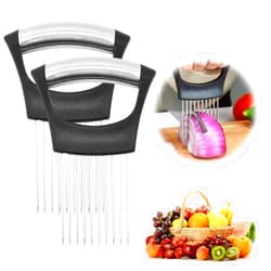 Kruggo 2024 Upgraded Onion Holder for Slicing, New Stainless Steel Onion Slice Holder Lemon Slicer Vegetable Cutter, Kitchen Chopper Slicing Assistant Tool for Meat, Onion, Potato, Tomato (2 Pack)