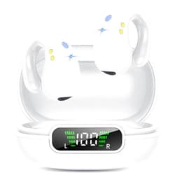 EUQQ Open Ear Clip on Headphones, Wireless Earbuds Bluetooth 5.3 Sport Earphones Built-in Mic with Ear Hooks 36H Playtime Ear Buds LED Display Charging Case, Waterproof Design for Running Fitness, White