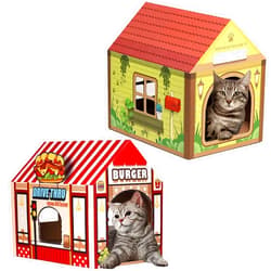 Sekam Cardboard Cat House with Scratcher/Catnip, Cat Play House for Indoor Cat