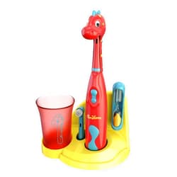 Brusheez Kids’ Electric Toothbrush Set - Safe & Effective for Ages 3+ - Parent Tested & Approved with Gentle Bristles, 2 Brush Heads, Rinse Cup, 2-Minute Timer, & Storage Base (Pepper The Dino)