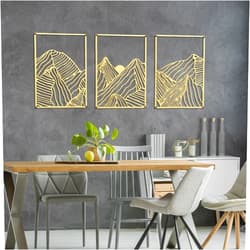Peryiter 3 Pcs Mountain Metal Wall Art Mountain Line Wall Decor Abstract Minimalist Wall Art Rustic Nature Wall Decor for Home Bathroom Living Room(Gold, Simple Style)