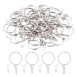 Swpeet 300Pcs 7/5 Inch 35mm Sliver Flat Key Chain Rings Kit, Including 100Pcs Split Keychain Rings with Chain and 100Pcs Jump Ring with 100Pcs Screw Eye Pins Bulk for Jewelry Findings Making