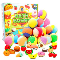 Zippytots Kids Bath Bombs with Food Toys Inside, 16 Pack Colorful Surprise Bath Fizzies Set, Organic Fizzy Bubble Bath Bombs for Girls & Boys, Ages 3+