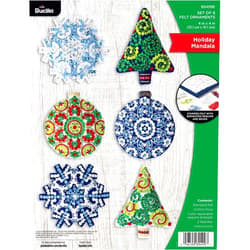 Bucilla Felt Applique 6 Piece Ornament Making Kit, Mandala Christmas, Perfect for DIY Arts and Crafts, 89499E