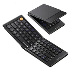 ProtoArc Foldable Compact Keyboard, XK04 Portable Bluetooth Keyboard with PU Leather Cover, Pocket-Sized Wireless Travel Keyboard for for iPad, iPhone, Smartphone, Tablet and Laptop - Black