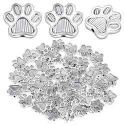Aylifu 50pcs Antique Silver Dog Paw Prints Spacer Beads Charms Tibetan Alloy Bear Claw Footprint Beads Vintage Animal Footprint Loose Beads for DIY Jewelry Making Crafting Findings, Hole: 2 mm