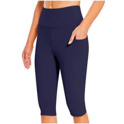 Tiljvks Women's Knee Length Leggings Yoga Capris Tummy Control High Waist Workout Lightweight Athletic Shorts with Pockets