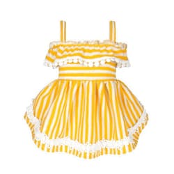 Fitwarm Striped Dog Dress, Hawaiian Dog Clothes for Small Dogs Girl, Bohemian Doggy Outfit, Pet Apparel, Yellow, White, Medium