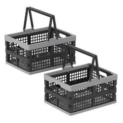 Afromy Collapsible Shopping Basket with Handles, Folding Grocery Supermarket Retail Shopping Hamper, Set of 2