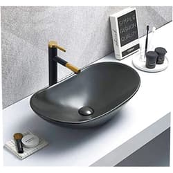 InArt Above Counter Vessel Sinks,Bathroom Sink, Ceramic Vessel Sink Porcelain Oval Black Matte Color Vessel Sink 63.5 x 35 x 16 CM