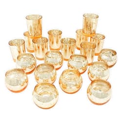 Just Artifacts 24pcs Assorted Gold Mercury Glass Votive Candle Holders (12pc 2-Inch Round, 12pc 2.75-Inch)