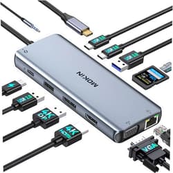 MOKiN USB C Docking Station Dual Monitor,Laptop Docking Station 3 Monitors,MOKiN 12 in1 USB C Dock Hub Multiport Adapter with 4K HDMI+DisplayPort+VGA,100W PD,4 USB Ports,Ethernet,SD,Audio for Dell/HP/Lenovo