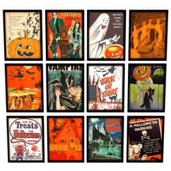 JarThenaAMCS 12Pcs Halloween Wall Art Prints Vintage Halloween Pumpkin Ghost Paper Posters Retro Picture Decoration for Party Gallery Living Room Office, 8 x 10 Inch, Unframed
