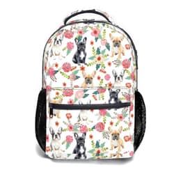 Giwawa Dog Floral Kids Backpacks Colorful French Bulldog Flowers Bookbag School Bag for Girls Women Large Capacity Multiple Pockets Laptop Daypacks for Boys Men Students Travel Camping