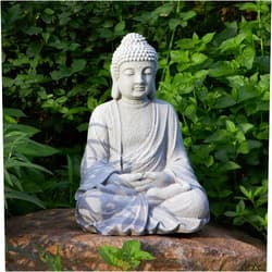TOETOL Zen Garden Asian Buddha Statue Outdoor Indoor Yard Decor 20” High Patio Deck Sculptures Magnesium Oxide Stone Grey Home Entryway Hallway