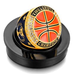 Highergo Championship Rings with Display Stand and Neck Chain Size 11 Football Soccer Basketball Volleyball Champion Rings Trophy Rings Sport Award Gift for Winner Tournament Award Gift