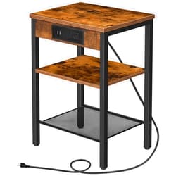 HOOBRO End Table with Charging Station and USB Ports, 3-Tier Nightstand with Adjustable Shelf, Small Side Table for Small Space in Living Room, Bedroom and Balcony, Rustic Brown BF112BZ01