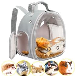 WEVONIGU Guinea Pig Backpack Carrier, Reptile Outdoor Used,Bearded Dragon Carrier Backpack with Clear Bubble Window,Small Animal Travel Backpack for Hedgehog Rat Parrot, Airline Approved (Grey, Backpack)