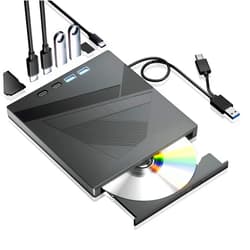 Taopjwr External CD/DVD Drive for Laptop, 7-in-1 USB 3.0 Type-C DVD Player Portable Disk Drive Plug & Play, High-Speed Data Transfer Compatible with Laptop PC Windows XP/7/8/10, Linux Mac OS