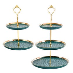 Tosnail Set of 2 Porcelain Cupcake Stand Ceramic Dessert Stand Tiered Serving Trays with Gold Rod, 3 Tiers and 2 Tiers Cake Stand Party Serving Trays Fruit Pastry Holders for Wedding and Party