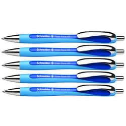 Schneider Slider Rave XB (Extra Broad) Ballpoint Pens, Refillable + Retractable, 1.4 mm, Light Blue Barrel, Blue Ink, Box of 5 Pens (132503)