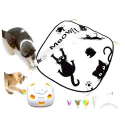 ORSDA Cat Toys, 4 in 1 Interative Cat Toy for Indoor Cats with 8 Holes Mice Whack-A-Mole, Hide and Seek, Magic Wand, Chasing Feather, Automatic Kitten Toys with 5Pcs DIY Replacement