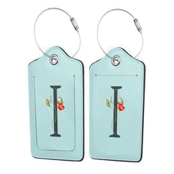 ANNCED 2 Pack Blue Luggage Tag for Suitcase, Black Letter I Boho Flowers Leaves Floral Pu Leather Suitcase Tag with Loop & Privacy Cover Name Id Label for Bags and Backpacks Women Men Baggage Identifiers