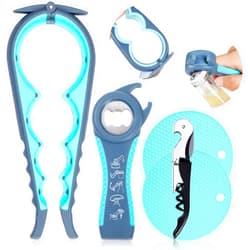 Lzzabo Jar Grip Opener 5 Pack, Multi Kitchen Tools Set for Weak Hands, Children, Seniors with Arthritis, Lid Opener for Children, with Silicone Handle (Blue)