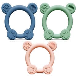 PandaEar 3 Pack Baby Teething Toys Silicone for Babies 0-6 Months, Baby Teething Rings 6 to 12 Months, Silicone Baby Teether BPA Free, Teething Relief Soothing Sore Gums and Easy to Hold