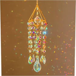HDCRYSTALGIFTS Crystal Suncatchers for Window Hanging Wind Chime Style Garden Sun Catchers with Crystals Rainbow Maker Indoor Outdoor Decor Handmade Gold Plated