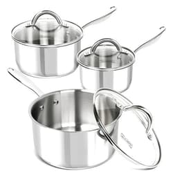 MICHELANGELO Saucepan Set 6pc, 18/10 Stainless Steel Sauce Pan with Lid, Tri-Ply Bottom Sauce Pot Set, Nonstick Saucepan, Induction Compatible, 1QT & 2QT &3QT