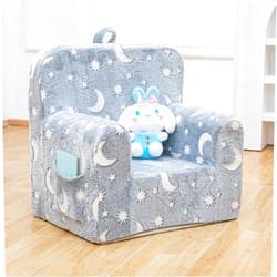 SUFUS Snuggly-Soft Cuddly Toddler Plush Armchair for Boys and Girls Fuzzy Plush Kids Sofa Couch Reading Chair with Children Friendly Handle for Easy Movement & Double Pockets for Storage, Glowing Grey