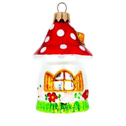 BestPysanky Mushroom House Glass Christmas Ornament