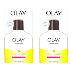 Olay Face Moisturizer Complete Lotion All Day Daily Facial Moisturizing Lotion SPF 15 for Normal Skin and Hydration, Oil-Free Non-Greasy, 6 Fl Oz (Pack of 2)