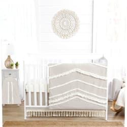 Sweet Jojo Designs 4-Piece Baby Crib Bedding Set (Boho Chic) for Boys or Girls, Infants/Nursery incl. Blanket, Fitted Sheet, Skirt, Diaper Stacker (Linen, Beige, Neutral, Modern Farmhouse, Shabby)