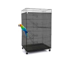ISMARTEN Adjustable Birdcage Seed Catcher Feather Catcher Bird Cage Cover Net Airy Soft Skirt Guard Birdcage Nylon Mesh Netting for Parrot Macaw Parakeet Round Square Cage (118 x 32 Inch, Black)