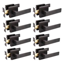 Probrico 8 Pack Heavy Duty Passage Door Lever for Closets and Hallway, Moden Square Keyless Door Handle Set with Oil Rubbed Bronze Finish, Non-Locking Interior Door Knobs