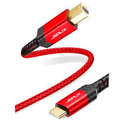 JSAUX USB B to USB C Printer Cable 10ft, Nylon Braided, USB C MIDI Cable Compatible for MacBook Pro, HP, Epson, Canon, Brother, Lexmark, Xerox Printers and Scanner-Red
