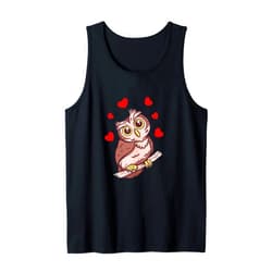 Kautz Uhu Habicht Waldtiere Vögel Owl on a branch with hearts owls Tank Top
