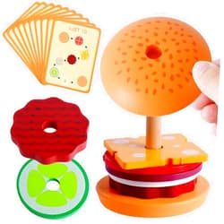 Jaxbo Montessori Toys Wooden Hamburger Stacking Toys for 3 4 5 Year Old Kids, Preschool Educational and Learning Toys with 10 Order Cards Develop Fine Motor Skills