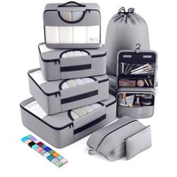 Veken 8 Set Packing Cubes for Travel Essentials, Suitcase Organizer Bags in 4 Sizes, Carry-On Luggage Accessories with Large Laundry & Hanging Toiletry Bag, Must-Have for Airplane, Road Trip & Camping