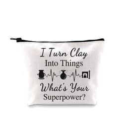 G2TUP Ceramic Artist Gift I Turn Clay Into Things Makeup Bag Potter Pottery Art Cosmetic Bag Pot Making Lover Gift Pottery Artist Zipper Travel Bag (I Turn Clay Into White Bag)