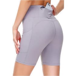 Eyesoul Biker Shorts for Women Spandex Workout Shorts 7 Inch Women Shorts High Waisted Zipper Pockets Sweat Running Gym Shorts - Grey,M