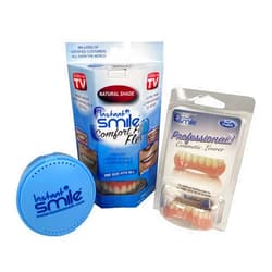 Instant Smile Comfort Fit Flex Teeth - Natural Shade Upper and Lower Kit with Vented Cleaning Case