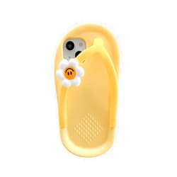 Yatchen Kawaii Phone Cases Apply to iPhone 14 Pro Max,Cute Cartoon Yellow Slippers Phone Case with Flower Flip Flops Phone Case 3D Case Soft Silicone Protctor Women Girls for iPhone 14 Pro Max