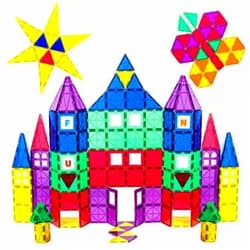 Playmags 100-Piece Colorful Tile Set, Unique Award-Winning Magnetic Building Tiles for Kids, Creativity and Educational Building Toys for Children, STEM Approved Top Selling 100 PC Set